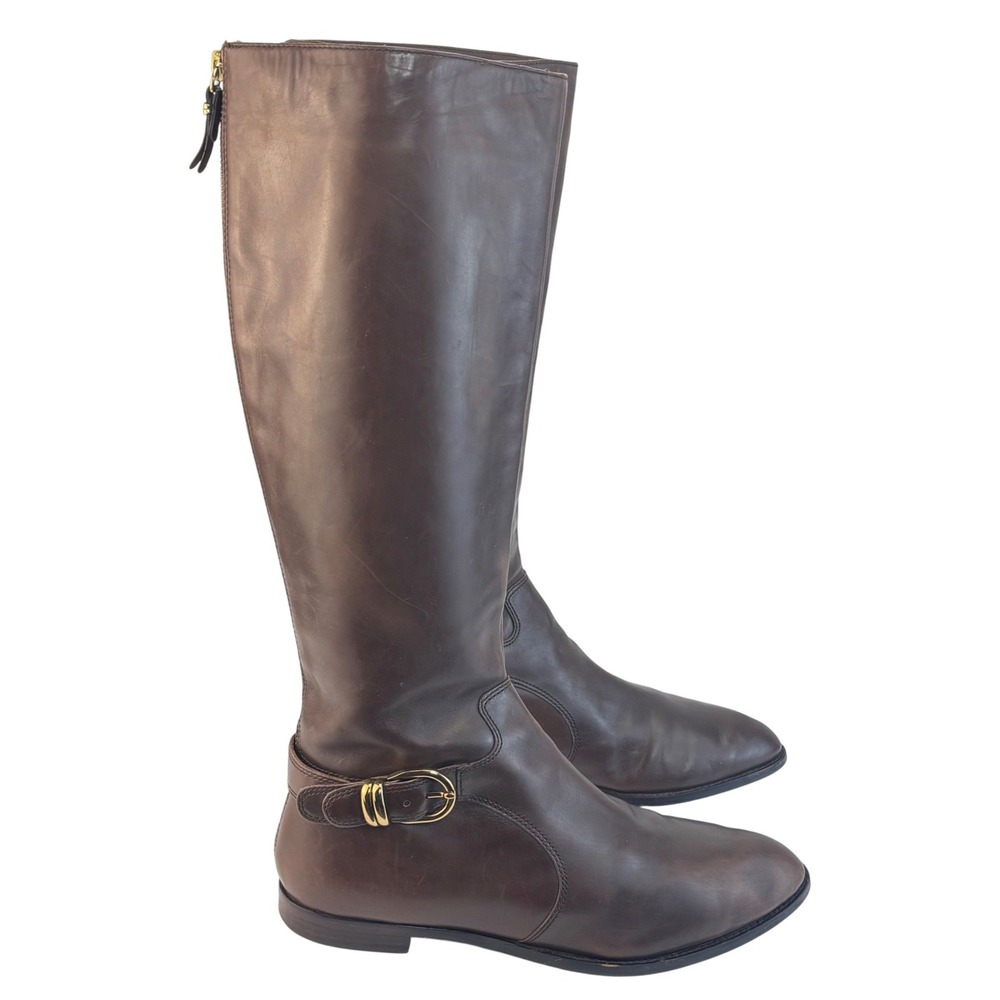 Via Spiga Riding Boots Brown Leather Buckle Equestrian Classic Women 8.5